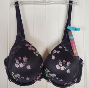 Maidenform Black Floral Bra 36C NWT